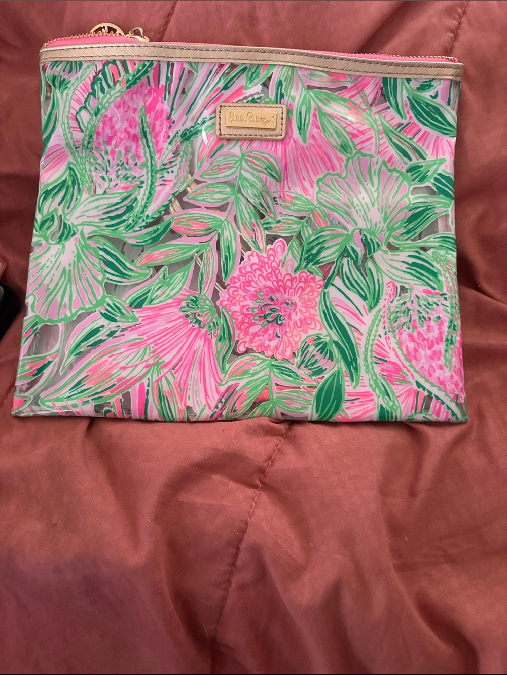 Lilly Pulitzer Pink & Green Floral Zip Cosmetic Pouch